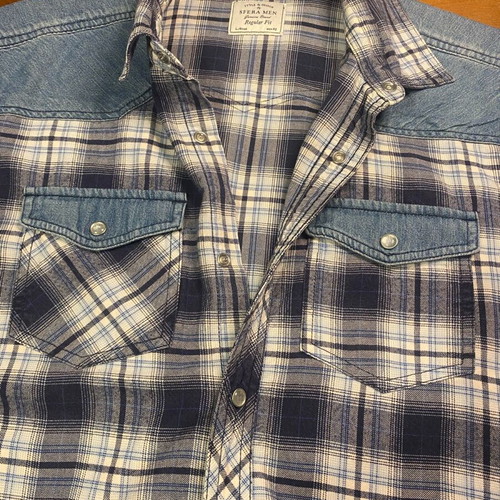 Sfera Men Checked Shirt with Denim Details Large like new