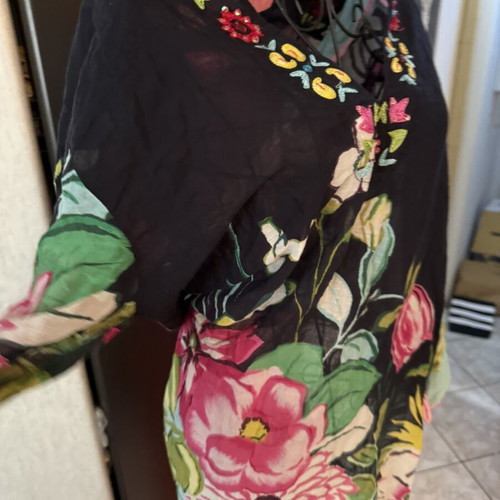 Floral Printed Blouse Tunic with Embroidery