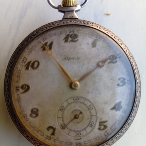 Alpina silver pocket watch used, Swiss