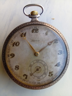 Alpina silver pocket watch used, Swiss