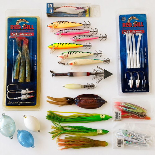 Fishing lure set 20 pieces with Red Gill and Storm silicone baits