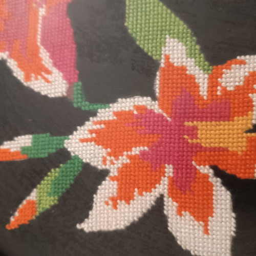 Vintage handmade cross-stitch frame with flowers used, 30×36 cm