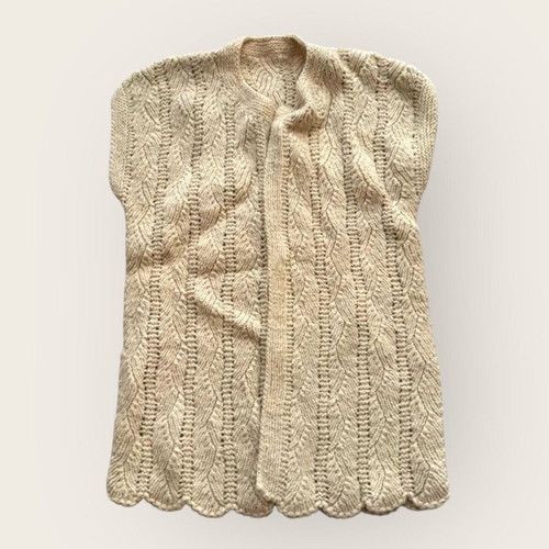 Vintage hand knitted wool cardigan 70s like new, beige, M-L