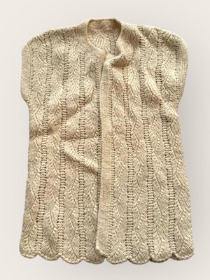 Vintage hand knitted wool cardigan 70s like new, beige, M-L