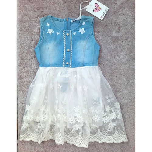 Smile Yes Denim Dress with Lace for 4-Year-Old Girl New