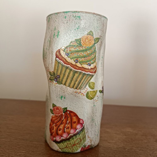 Handmade decorative vase with decoupage technique, like new