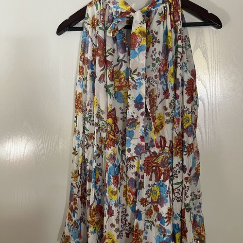 Summer blouse with sequins and colorful print, new, one size