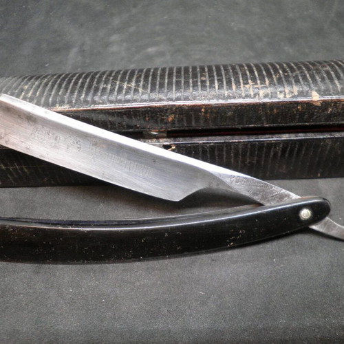Antique straight razor (folding) French 266 'ACIER SUPERIEUR' used with travel case
