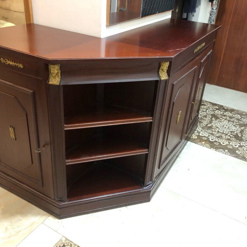 Solid walnut corner cabinet with brass details