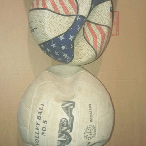 Used balls pack of 4 football, volleyball and basketball