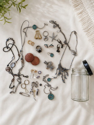 Vintage jewelry set with necklaces, earrings, rings & bracelets
