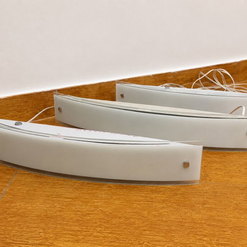 Set of 3 modern glass wall sconces used