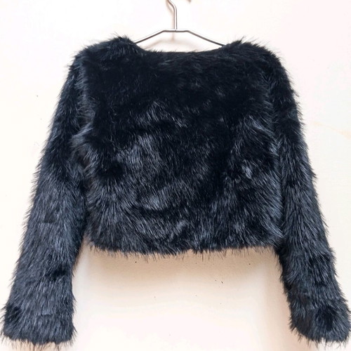 Acne Studios black cropped synthetic fur jacket, size L