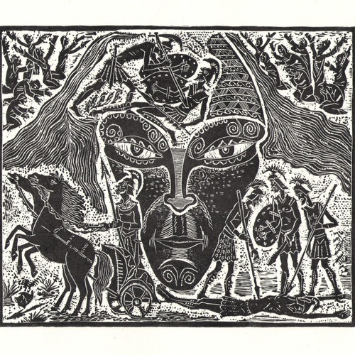 Handmade linocut illustration of Iliad Death of Hector new