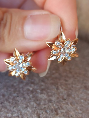 14K Gold-Plated Flower Design Earrings with Zircon