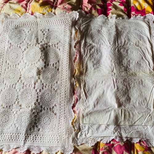 Decorative pillowcases handmade knitted used, white