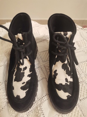 M&S women's ankle boots genuine suede leather with black and white pony skin, size 39