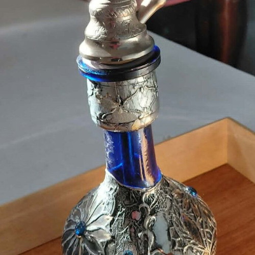Hookah with blue glass base and silver decoration