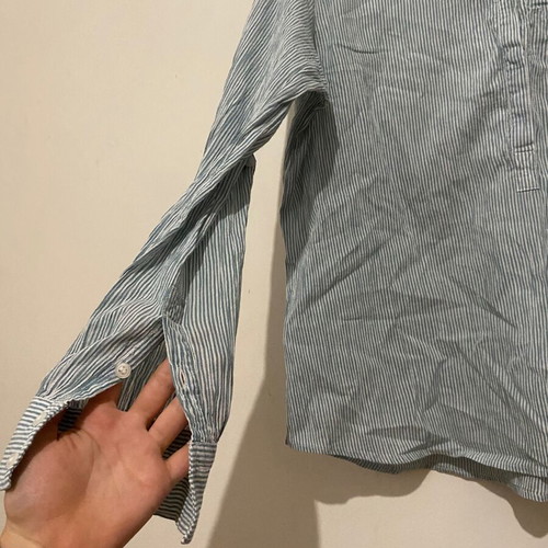 Ellen shirt-style top used, size L, white and blue