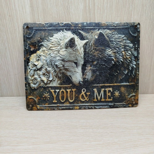 You & Me wooden sign with wolf couple new