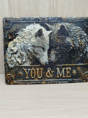You & Me wooden sign with wolf couple new