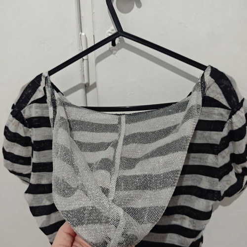 Transparent short-sleeve hoodie top used, black and white, size S/M