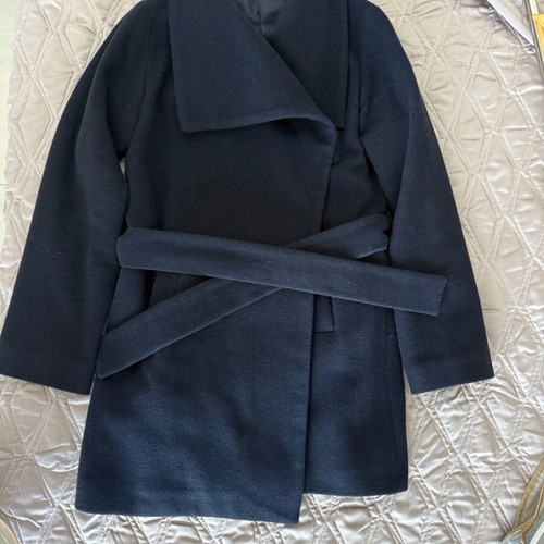 Anna Riska women's coat like new, dark blue with belt