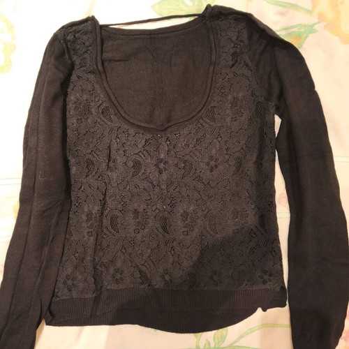 Black blouse with lace back, like new, size S