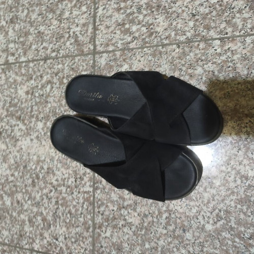 Black leather platform sandals, size 39