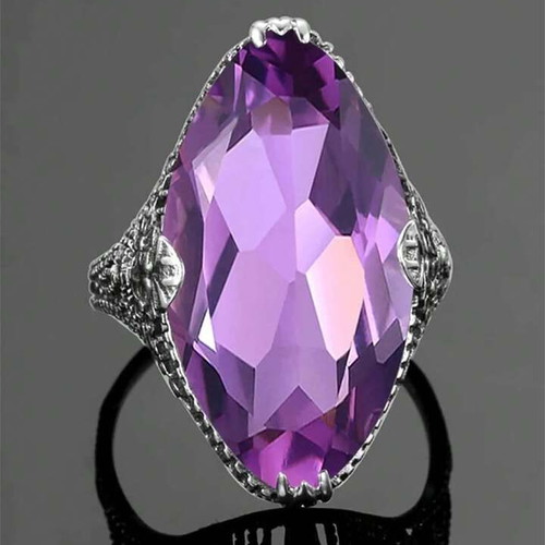 Amethyst ring new, silver plated, retro style, size 57