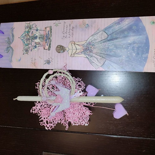 Handmade candle with wax creations and white glitter new