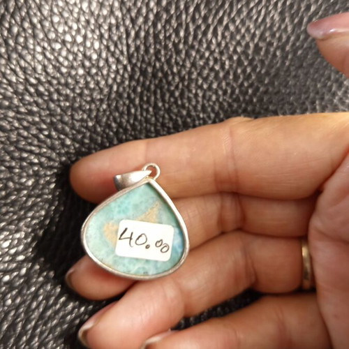 Silver necklace with natural larimar energy crystal new