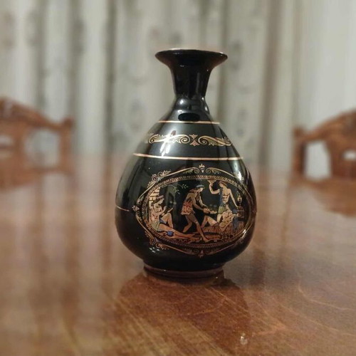 Mini decorative amphora like new with golden ancient Greek design