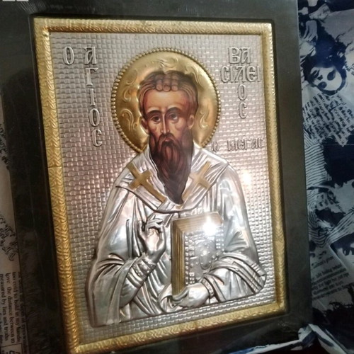 Wooden icon with metal Saint Basil new
