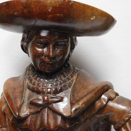 Handmade wooden Mexican folk art statues, pair of 2, damaged