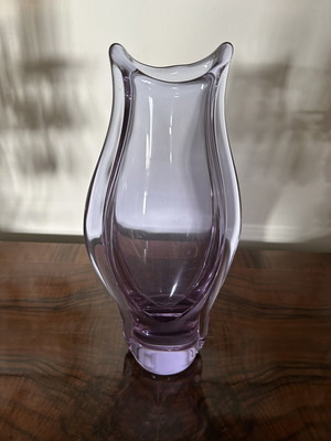 Purple glass vase by Miloslav Klinger like new