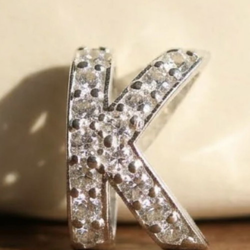 Handmade 925 Silver Monogram K Pendant with Zircon New