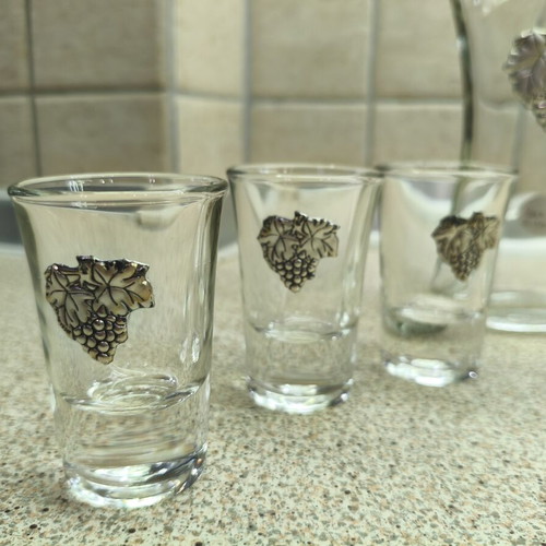 Tsikoudia set silver no 925 with carafe and 6 shot glasses like new
