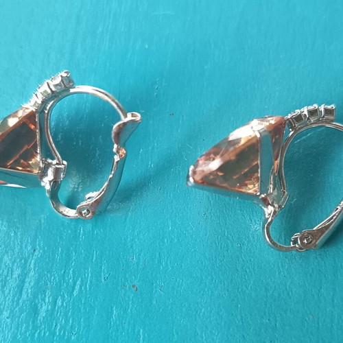 Earrings with oval champagne crystal, like new