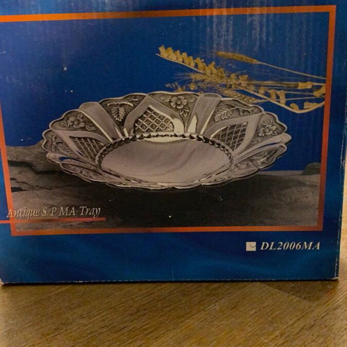 Decorative silver plated serving tray like new with box