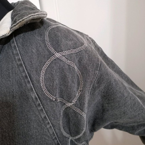 Winter denim jacket used gray oversize fit S-M
