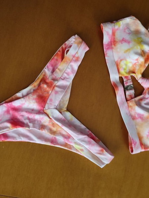 Decoro swimsuit with tie dye print, new, size small, pink and orange