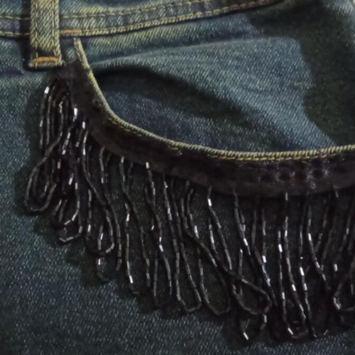 Morgan bootcut jeans with black bead fringes, like new