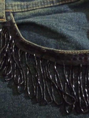 Morgan bootcut jeans with black bead fringes, like new