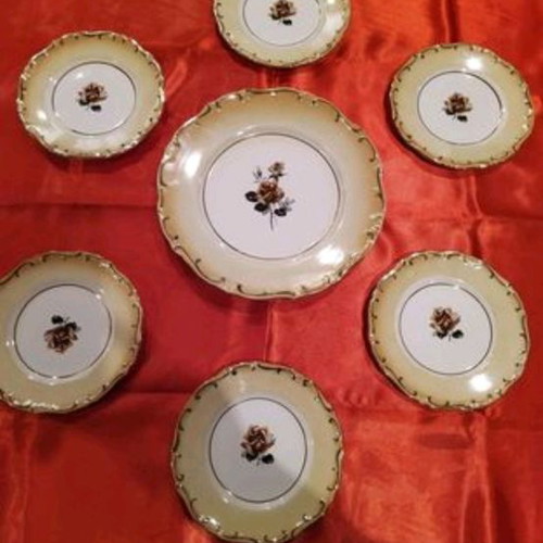 Keramikos plate set used, three dessert sets with gift plate