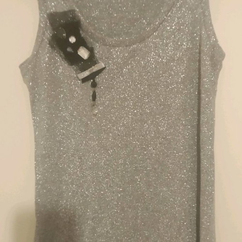 Top and bolero from silver thread used, size M with rhinestone brooch