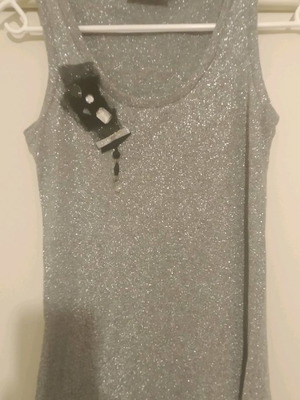 Top and bolero from silver thread used, size M with rhinestone brooch