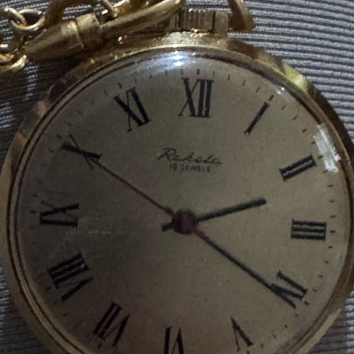 Raketa pocket watch used, 19 jewels, manual winding, gold color