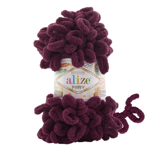 Handmade Alize Puffy Scarf burgundy, made to order