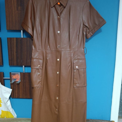 Zara brown leather dress like new with gold buttons